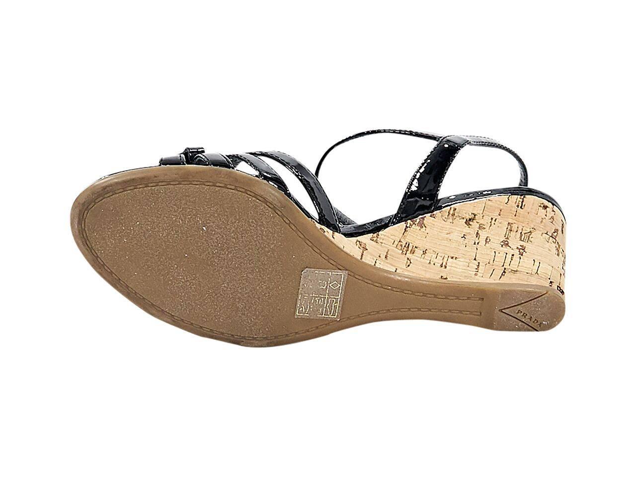 Beige Black Prada Sport Patent Leather Wedge Sandals