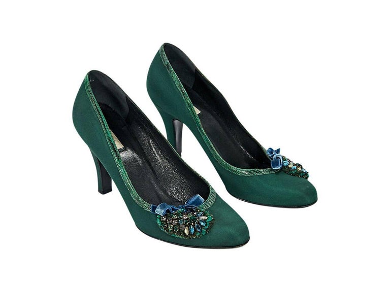 emerald green satin pumps