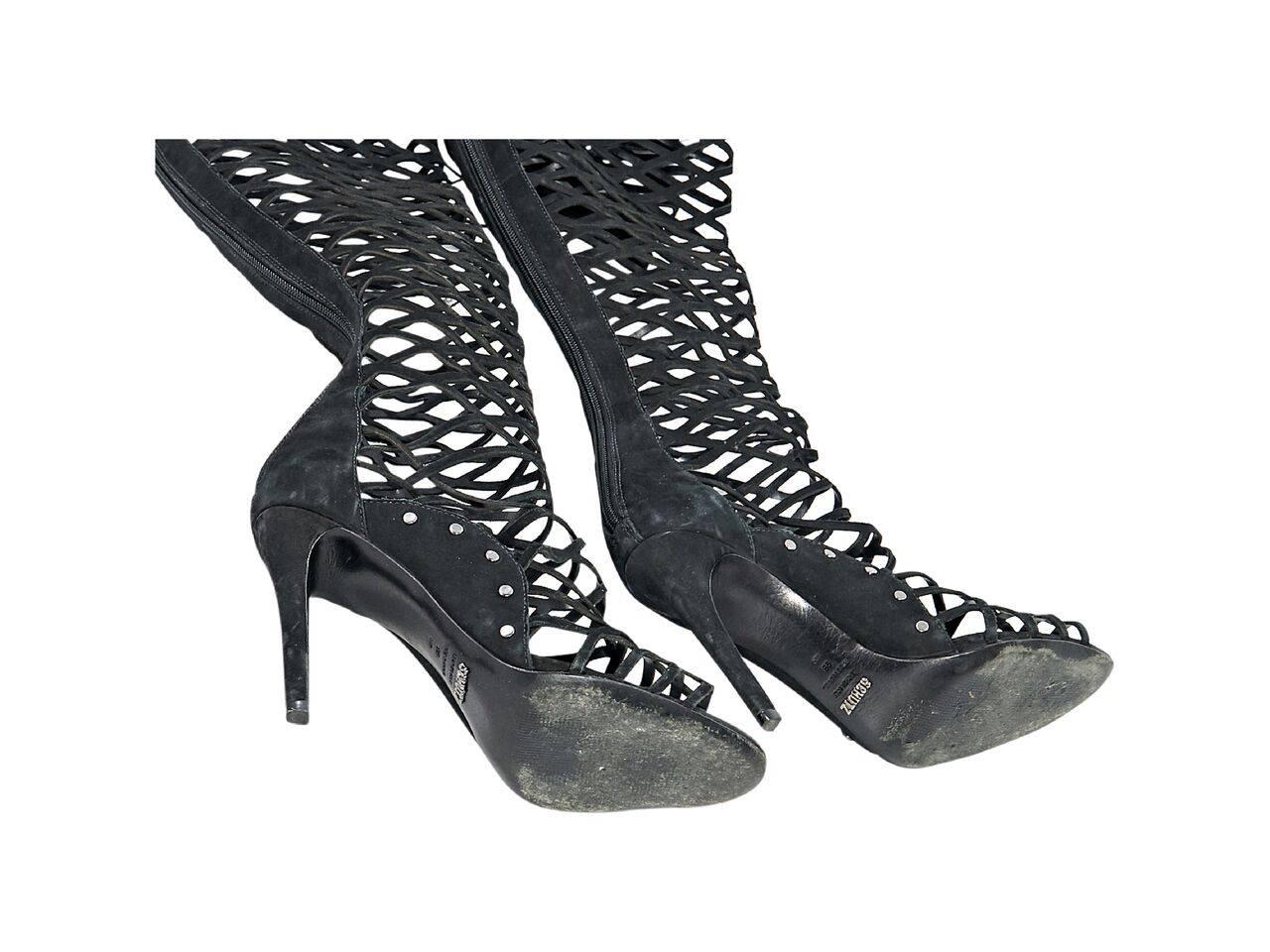 Black Schutz Suede Over-The-Knee Caged Boots In Good Condition In New York, NY