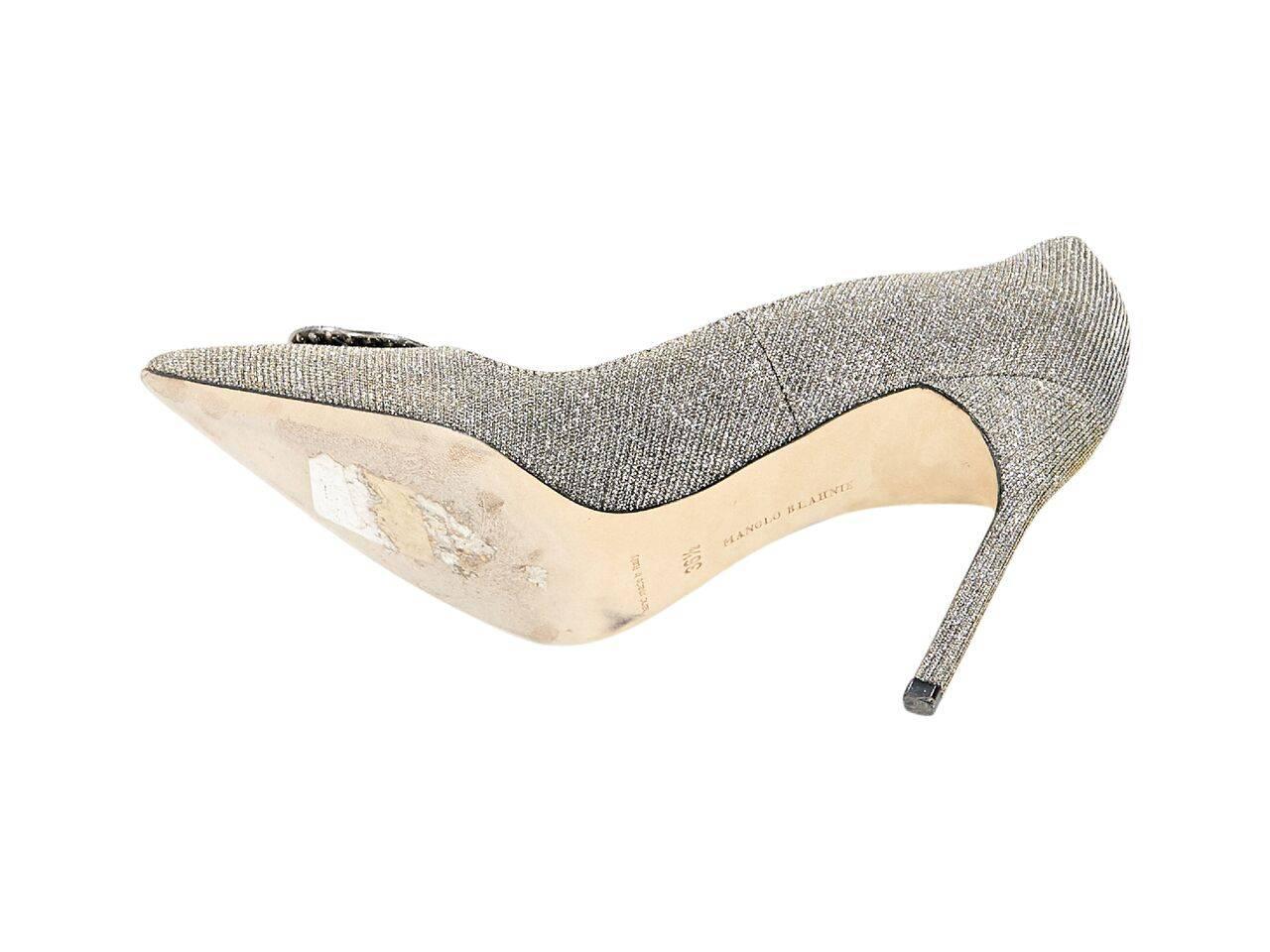 Metallic Silver Manolo Blahnik Embellished Pumps In Excellent Condition In New York, NY
