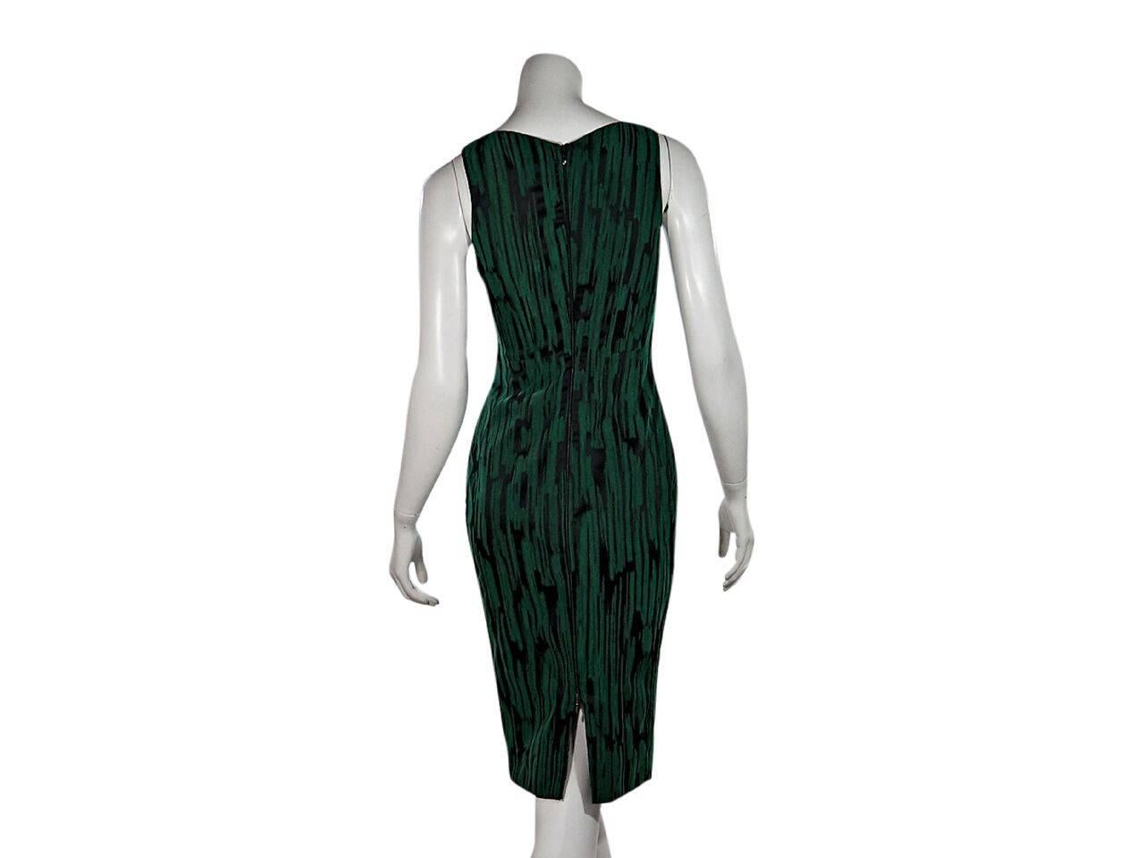 Product details:  Green and black printed sheath dress by Antonio Berardi.  Squareneck.  Sleeveless.  Exposed back zip closure.  Center back hem vent.  Label size IT 40.
Condition: Pre-owned. Very good.
Est. Retail $ 498.00