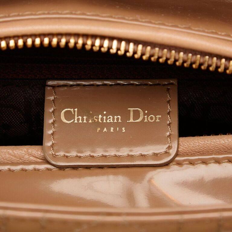 Tan Christian Dior Patent Leather Lady Dior Bag In Good Condition In New York, NY