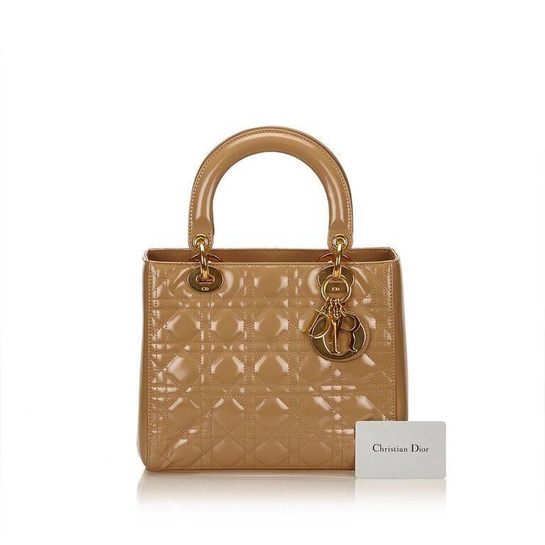 Tan Christian Dior Patent Leather Lady Dior Bag 2