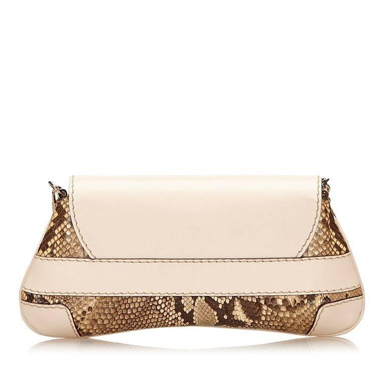 Beige Gucci Python & Leather Shoulder Bag In Excellent Condition In New York, NY