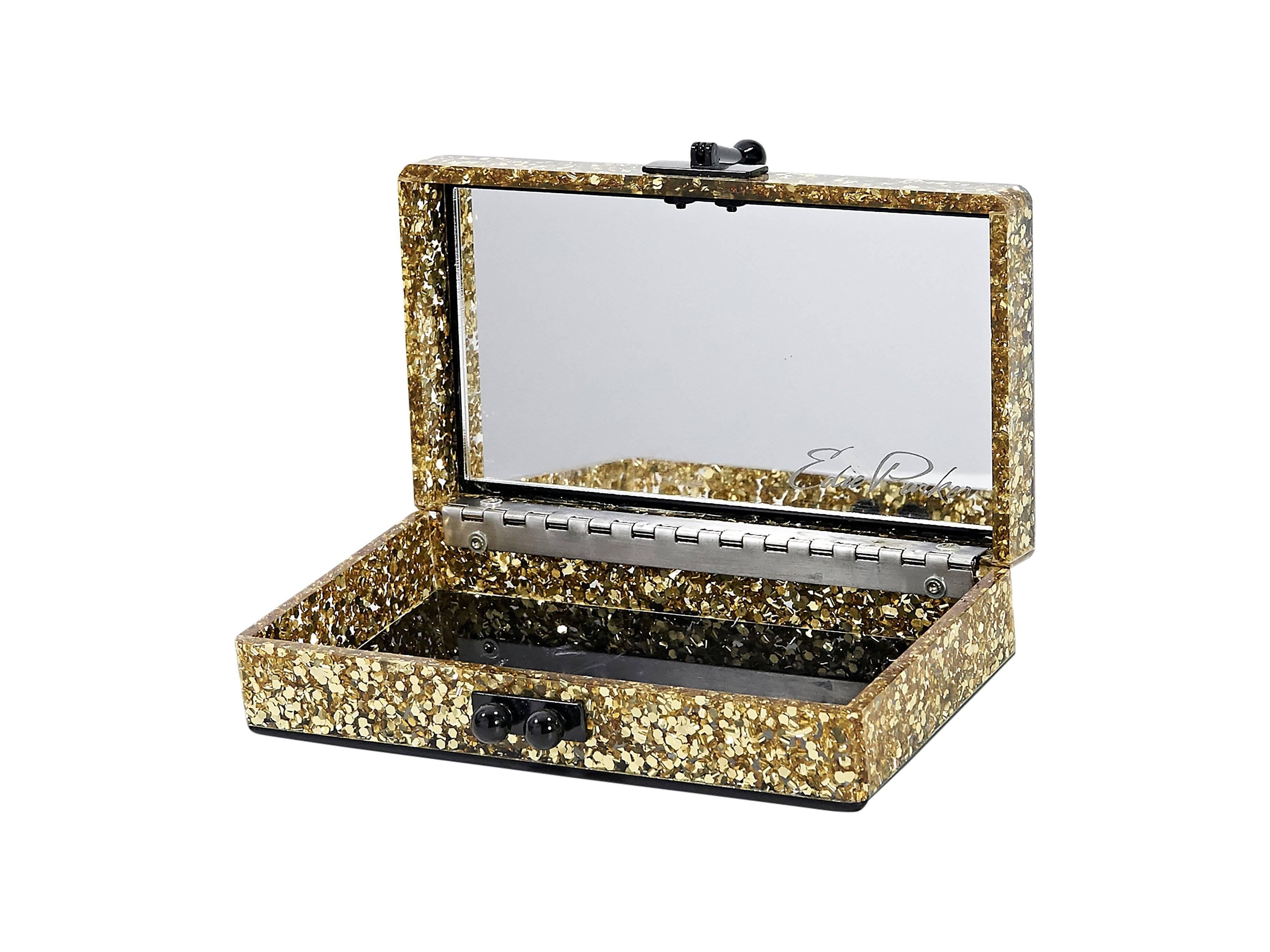 Black & Gold Edie Parker Glitter Box Clutch In Excellent Condition In New York, NY