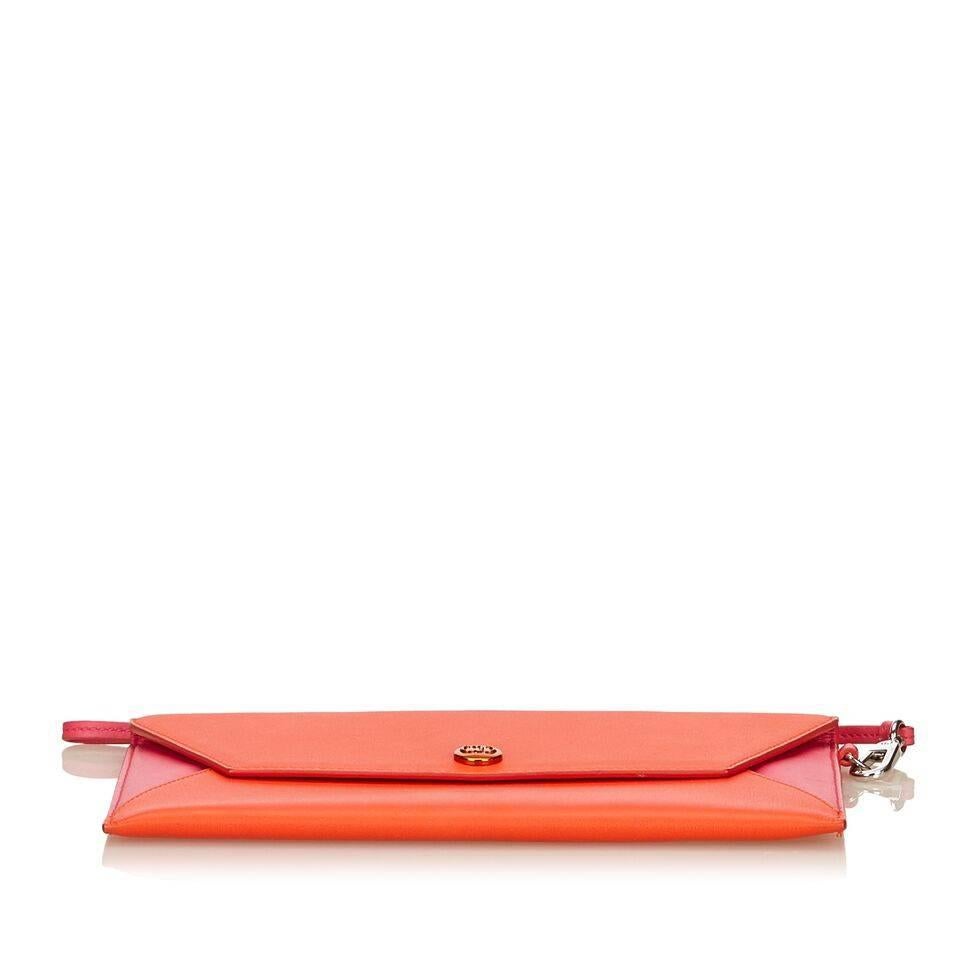 Orange & Pink Chistian Dior Leather Wristlet In Excellent Condition In New York, NY