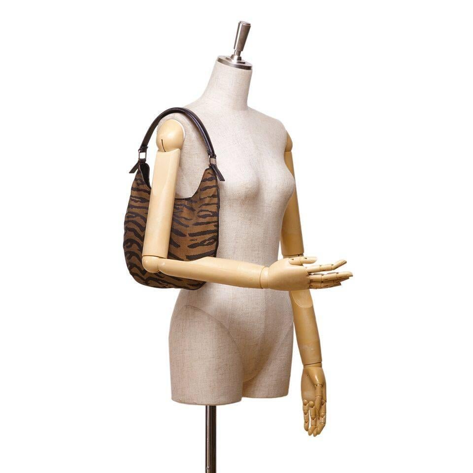 Brown Fendi Zebra Jacquard Hobo Bag In Excellent Condition In New York, NY