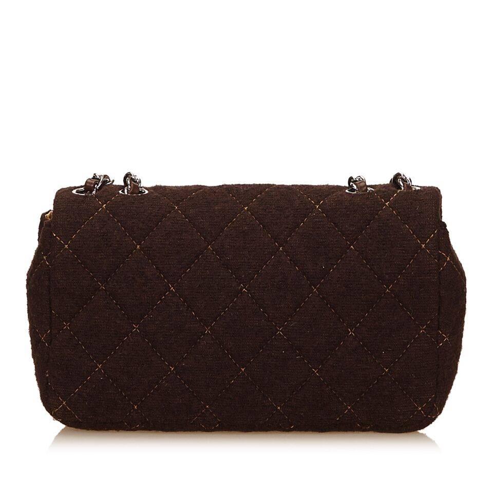 Black Brown Chanel Matelasse Quilted Wool Flap Bag