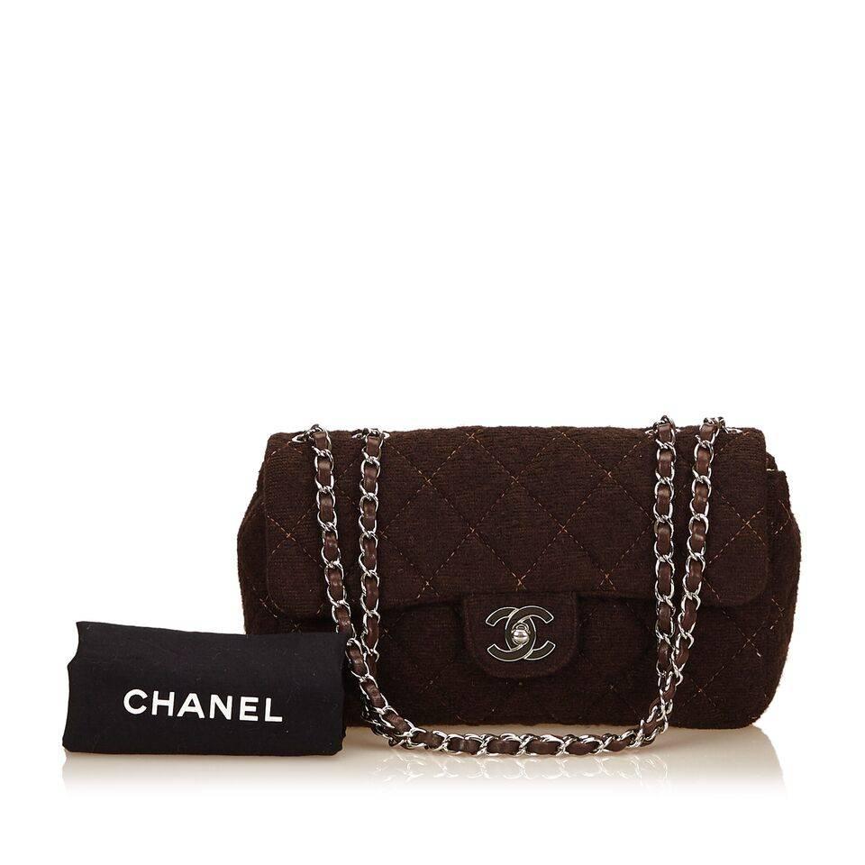 Brown Chanel Matelasse Quilted Wool Flap Bag 4