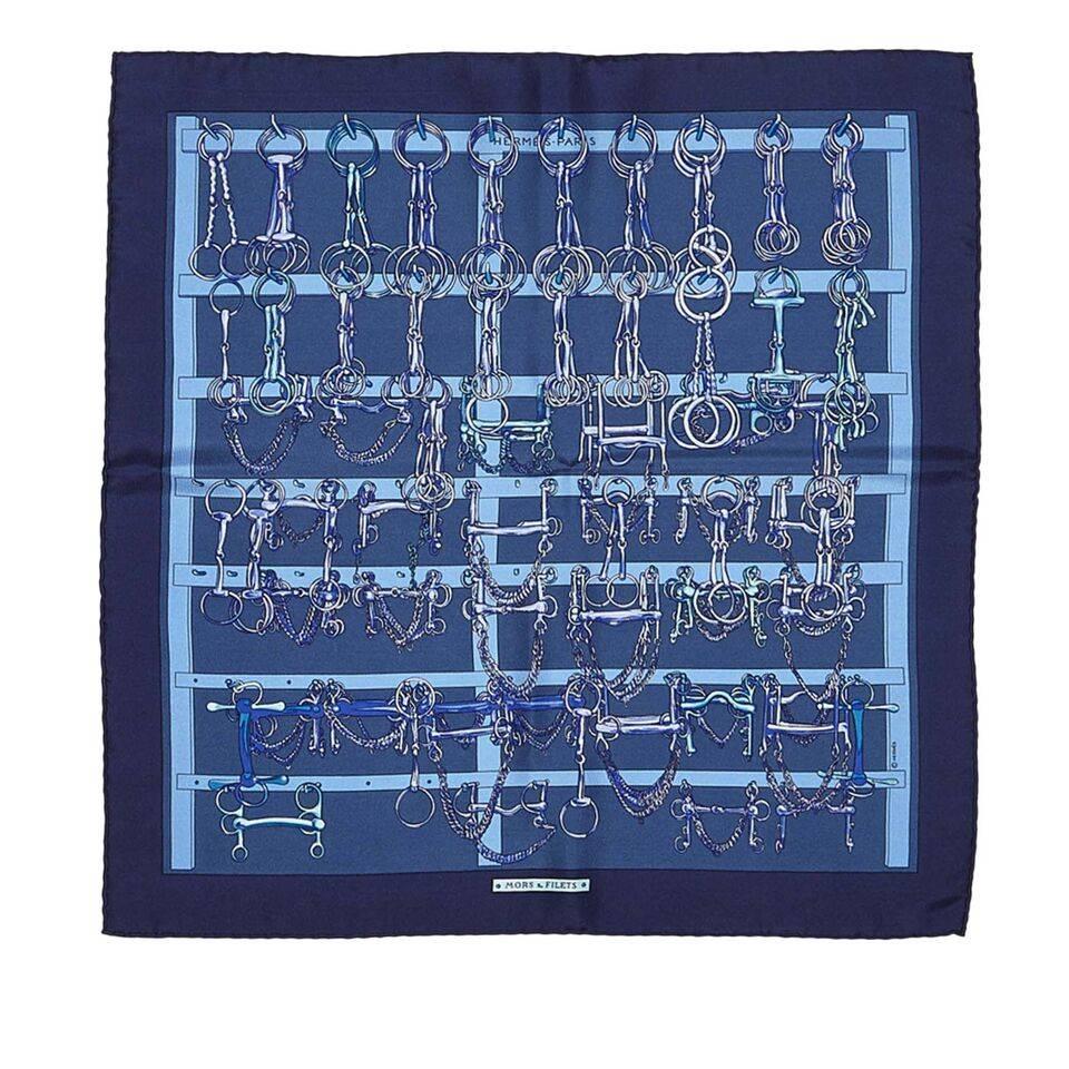 Blue Hermes Printed Silk Scarf 1