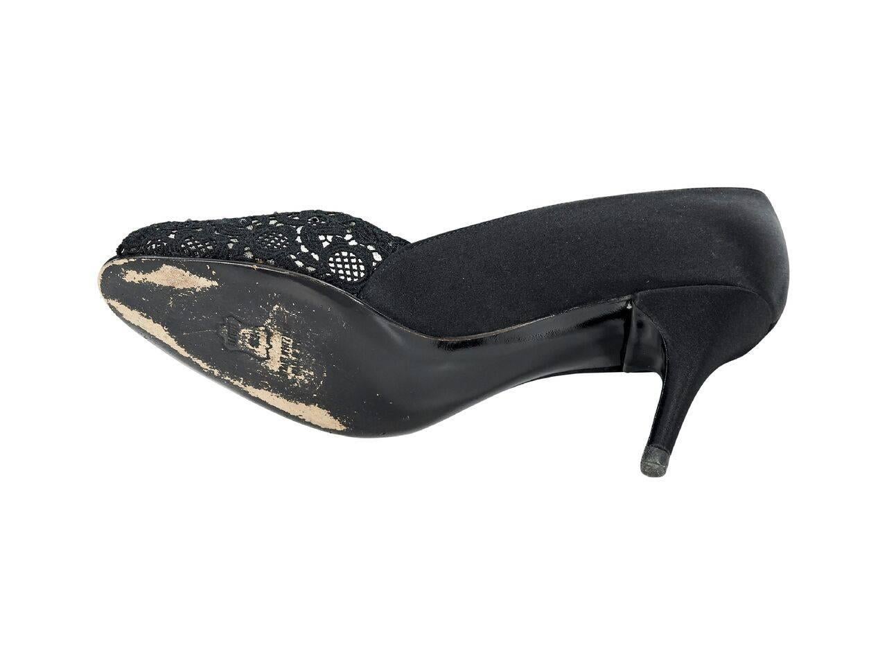 Black Stuart Weitzman Satin & Lace Pumps In Excellent Condition In New York, NY