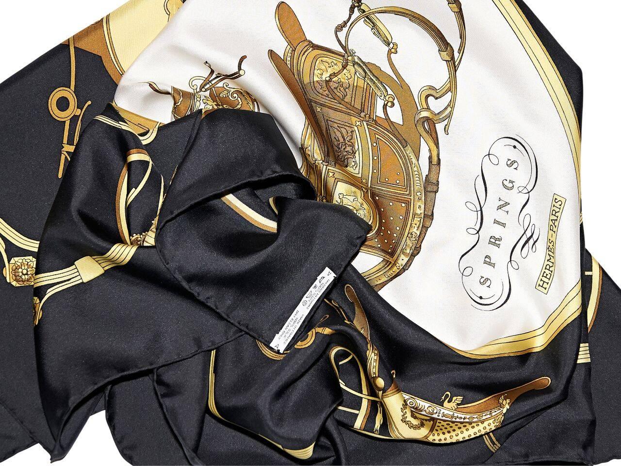 Hermes Vintage Black Springs Silk Scarf In Excellent Condition In New York, NY