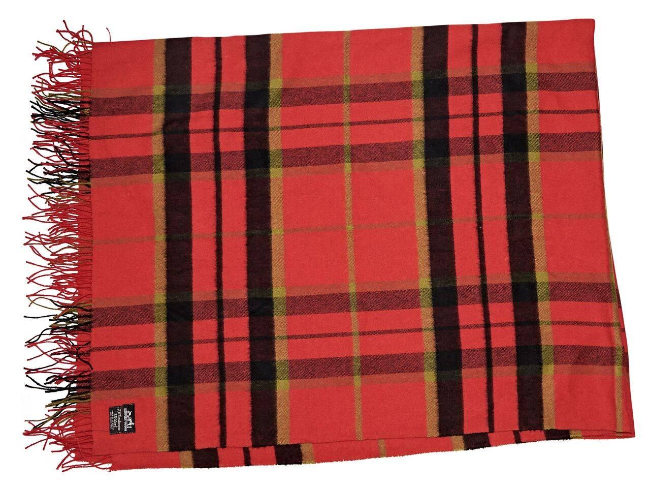 Product details:  Vintage red plaid blanket by Hermes.  Fringe trim.  Original box included.
Condition: Pre-owned. Very good.
Est. Retail $ 3,000.00