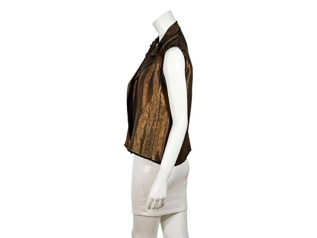 Product details:  Metallic bronze vest by Lanvin.  Notched lapel.  Sleeveless.  Raw seams. 
Condition: Pre-owned. Very good.
Est. Retail $ 798.00