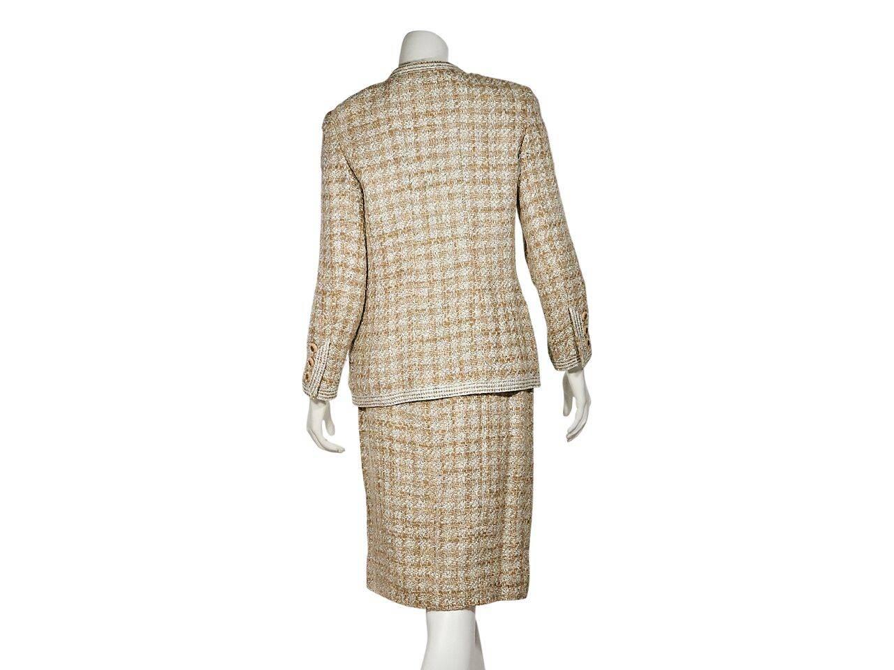 Tan & White Vintage Chanel Tweed Wool Skirt Suit In Excellent Condition In New York, NY