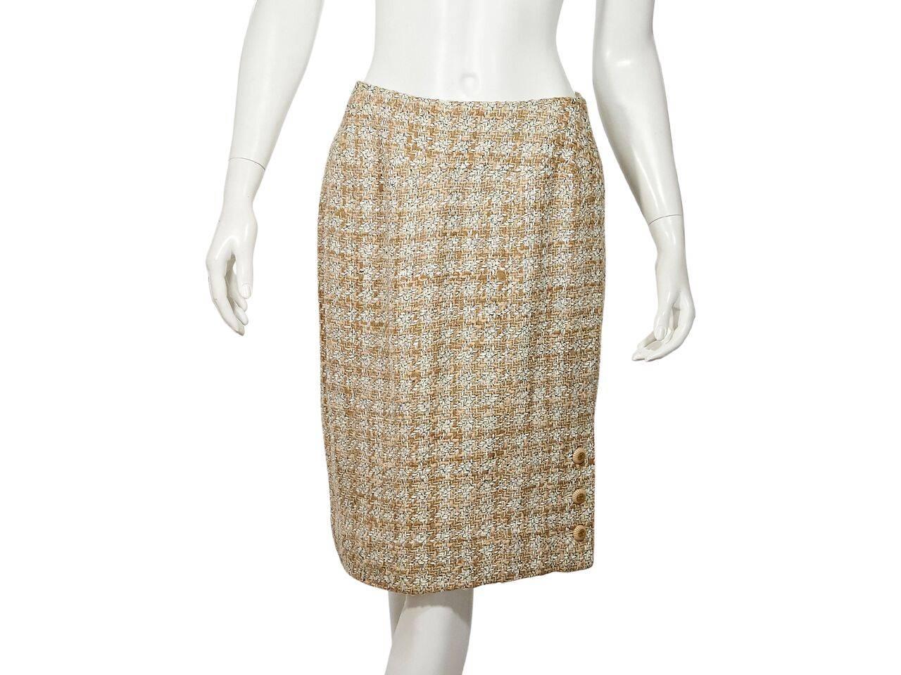 Tan & White Vintage Chanel Tweed Wool Skirt Suit 1