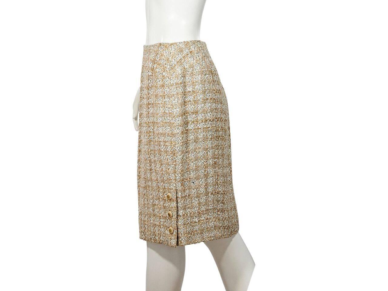 Tan & White Vintage Chanel Tweed Wool Skirt Suit 2