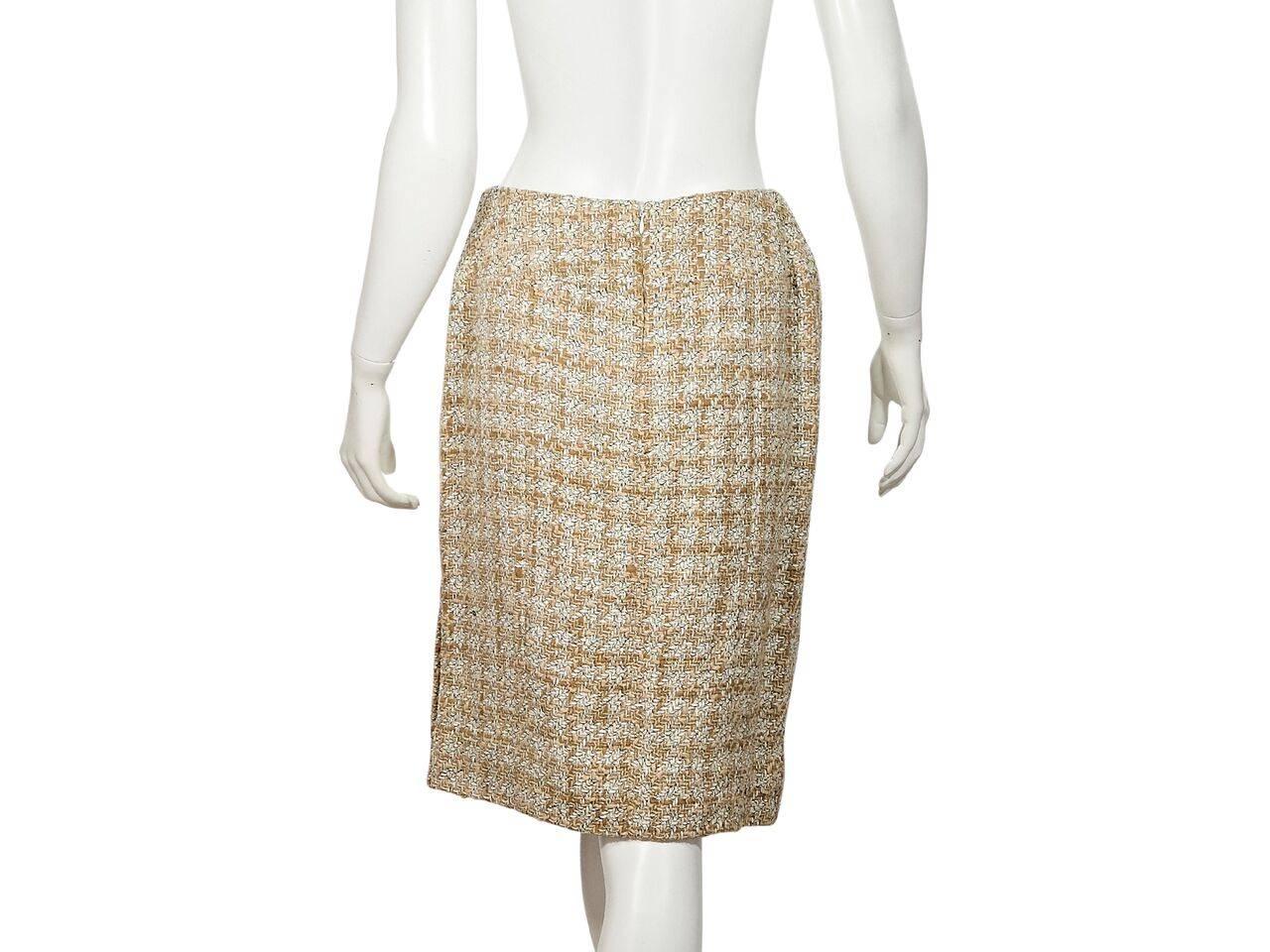 Tan & White Vintage Chanel Tweed Wool Skirt Suit 3