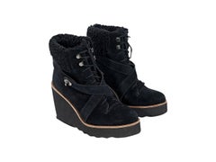 Black Coach Suede & Shearling Ankle Boots