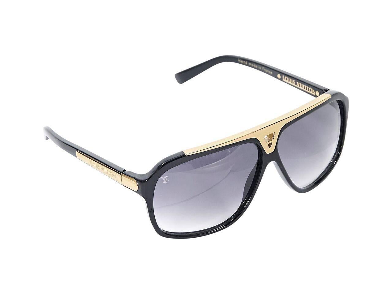 Product details:  Black Faux Semblant aviator sunglasses by Louis Vuitton.  Trimmed with goldtone hardware.  Gradient lenses.  
Condition: Pre-owned. Very good.
Est. Retail $ 1,000.00