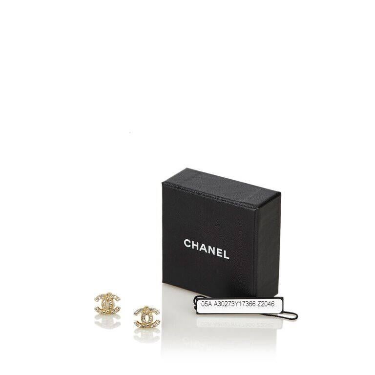 Chanel Gold Crystal Logo Clip-On Earrings 1