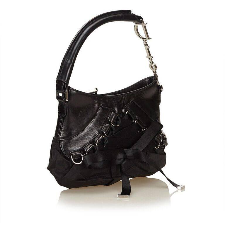 Christian Dior Black Leather and Nylon Corset Shoulder Bag For Sale at