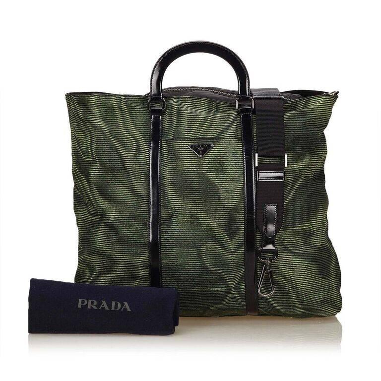Green and Black Prada Nylon Tote Bag For Sale at 1stdibs
