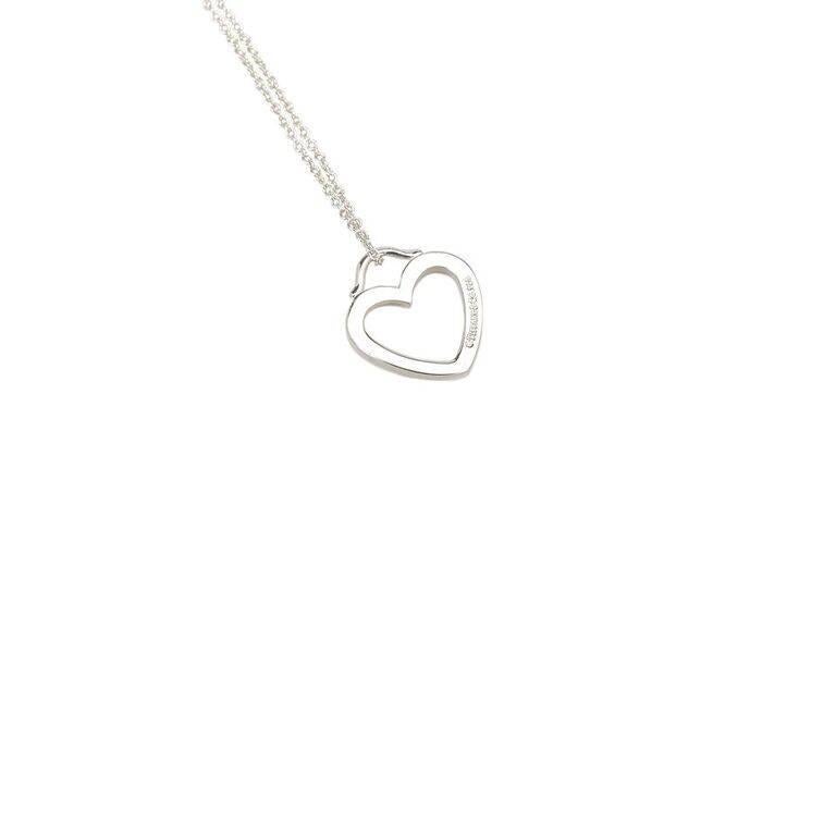 Product details:  Sterling silver open heart pendant necklace by Tiffany & Co.  Spring clasp closure.  16