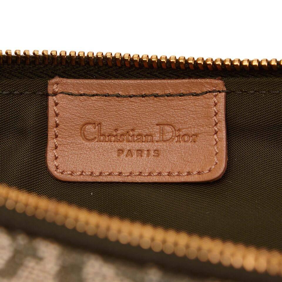 Beige Tan & Green Christian Dior Jacquard Saddle Bag