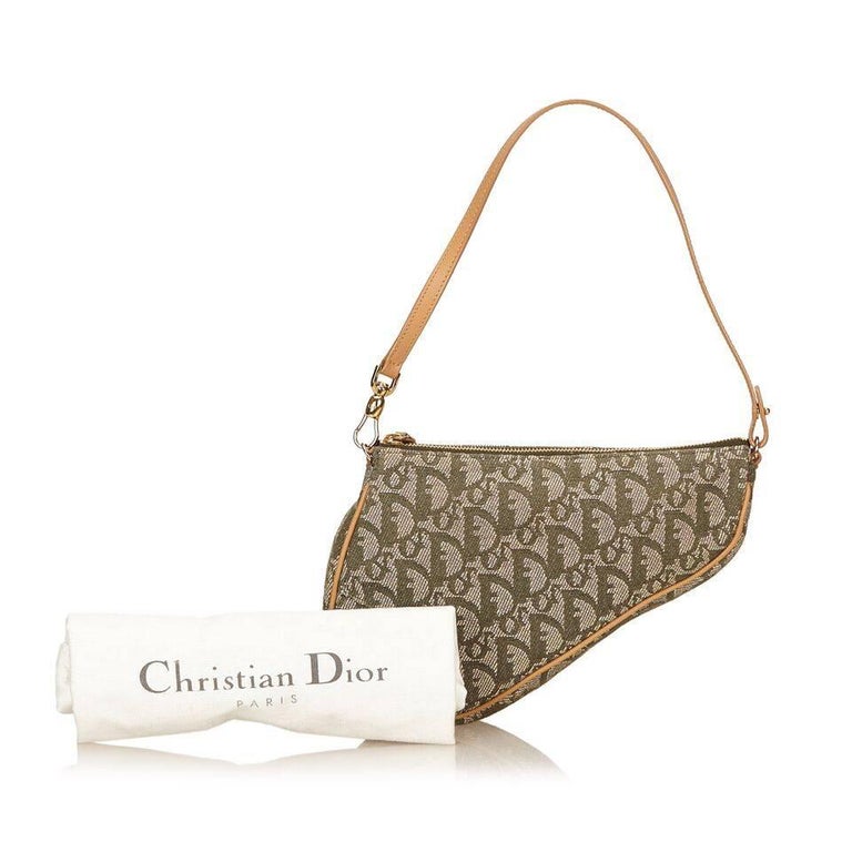 Tan and Green Christian Dior Jacquard Saddle Bag For Sale at
