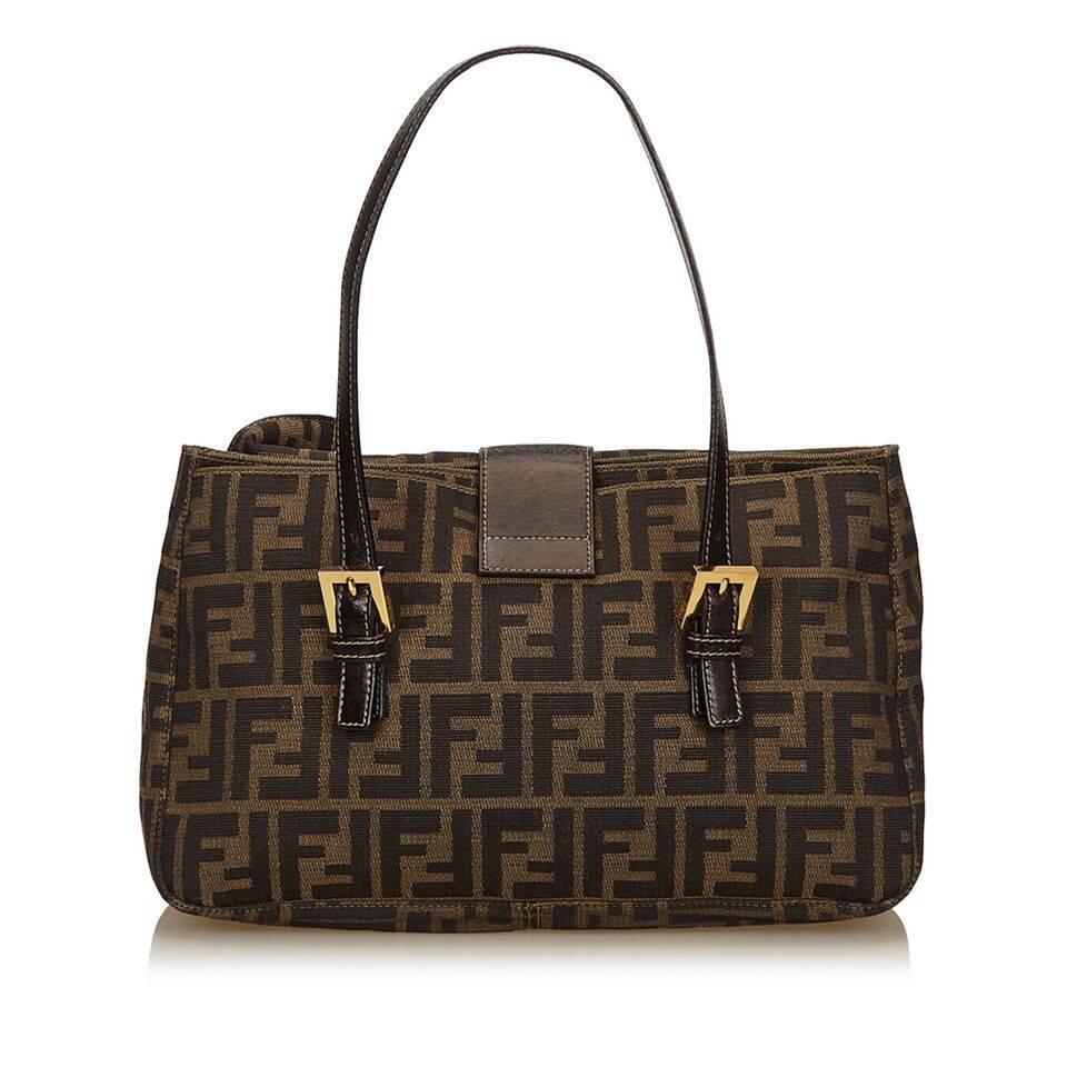 Black Brown Fendi Jacquard Zucca Shoulder Bag