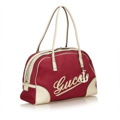 Gucci Red and Cream Nylon and Leather Duffel Bag