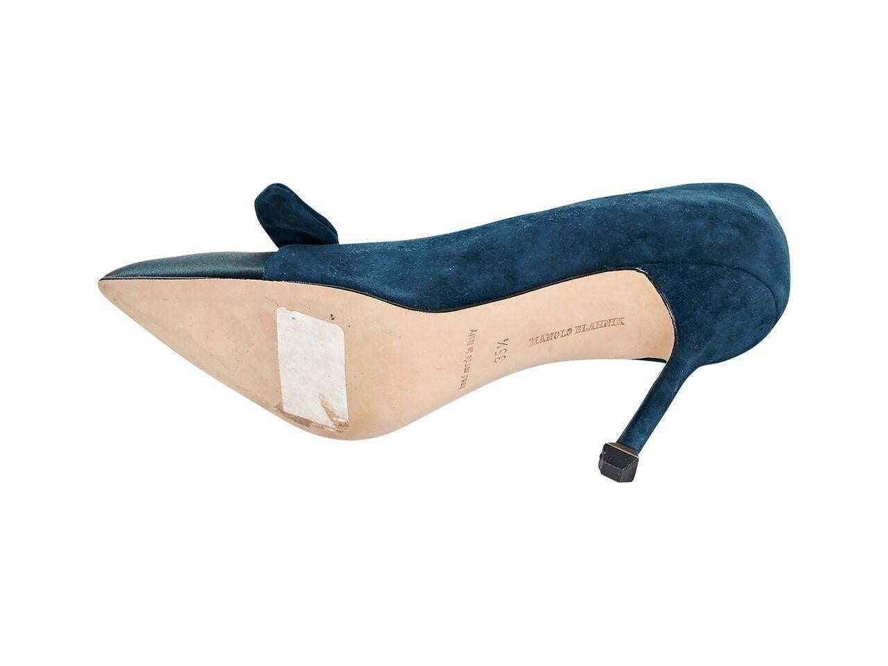 Teal Manolo Blahnik Suede & Satin Pumps In Good Condition In New York, NY