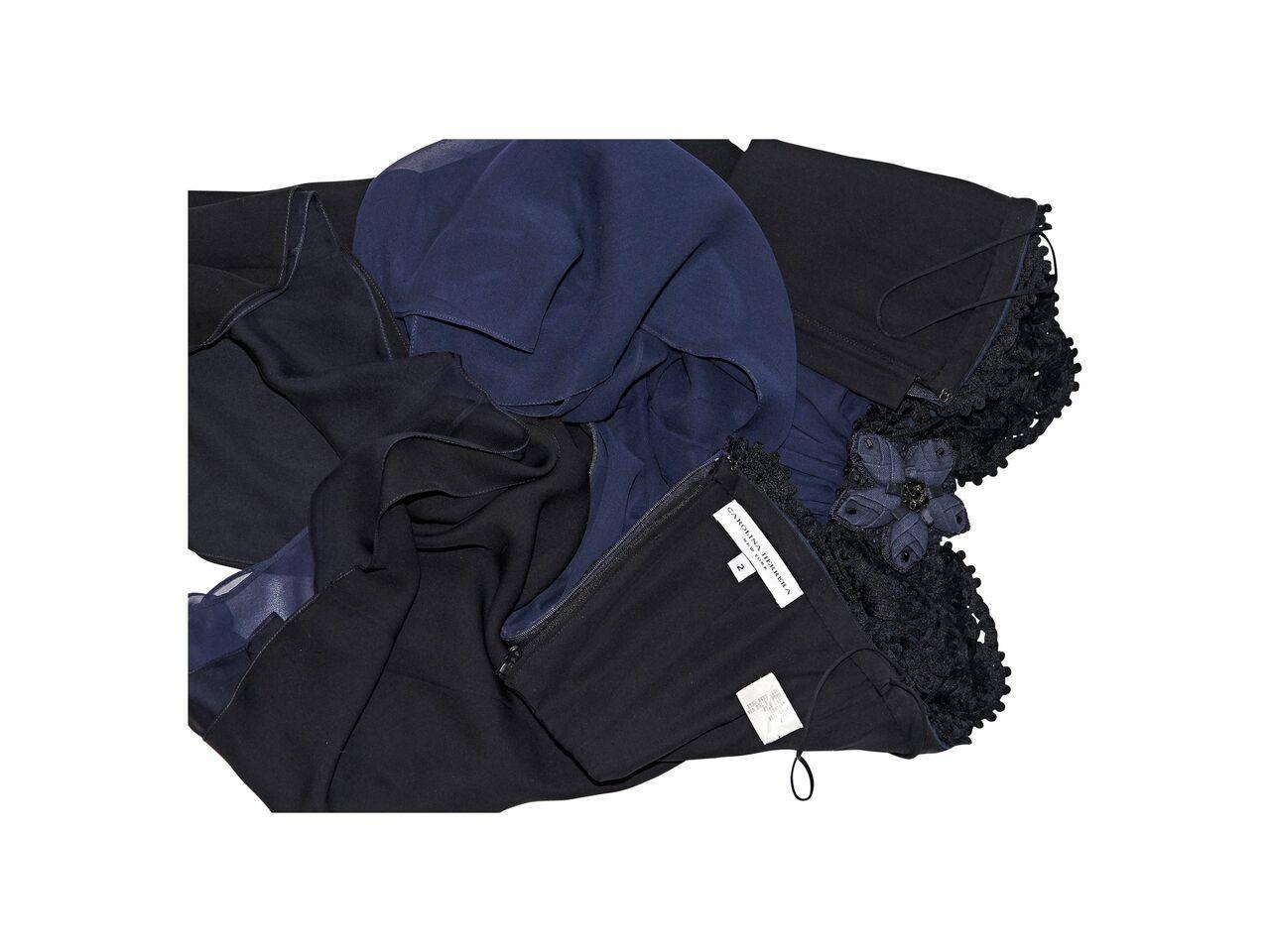 Navy Blue & Black Carolina Herrera Strapless Dress In Good Condition In New York, NY