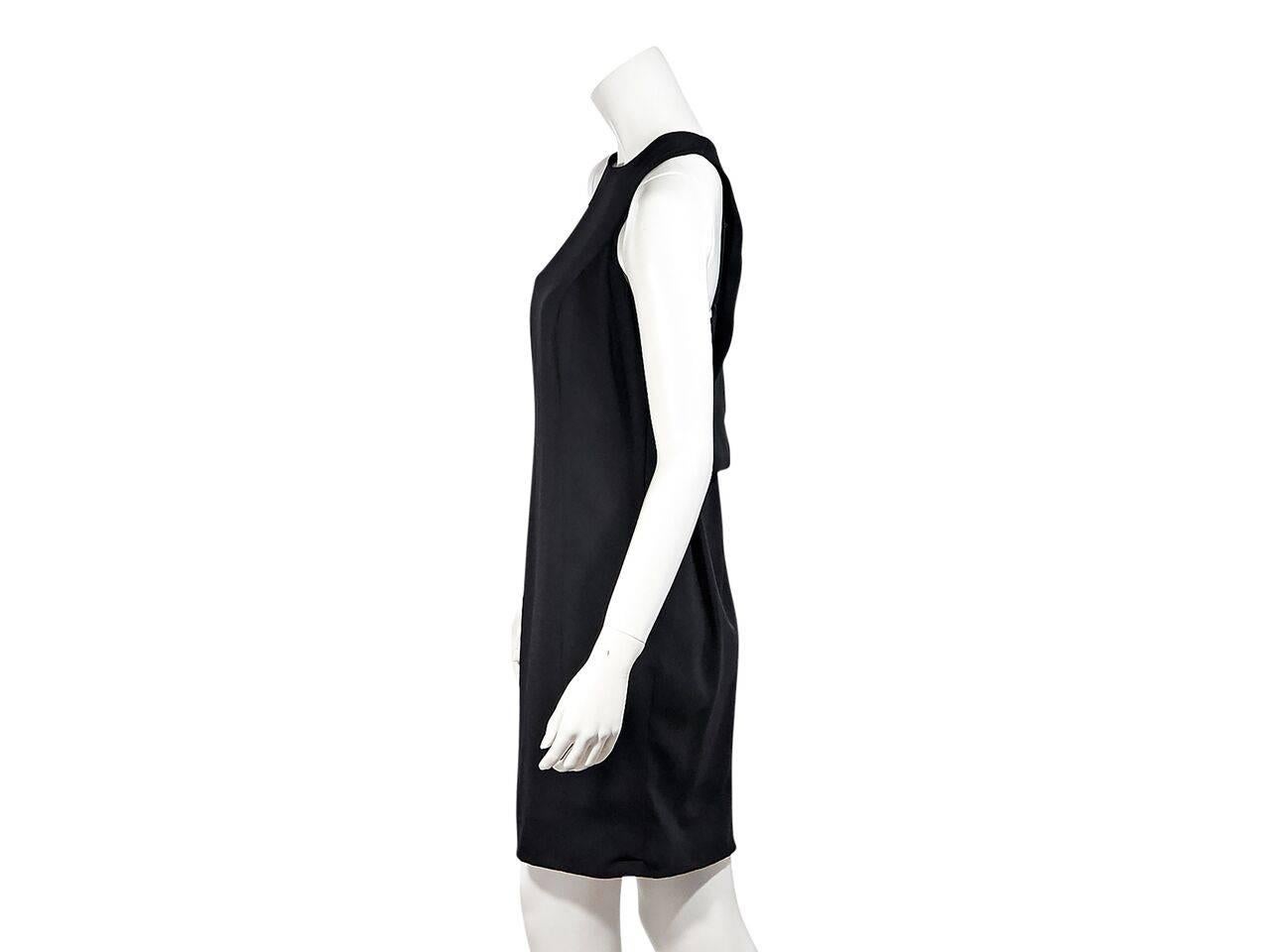 Product details:  Black sheath dress by Alexander Wang.  Jewelneck.  Sleeveless.  Concealed side zip closure.  Draped tulip crossover back.  
Condition: Pre-owned. Very good.
Est. Retail $ 825.00