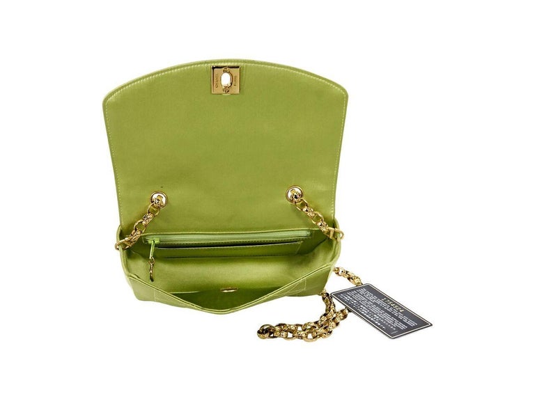 Chanel Lime Green Vintage Quilted Satin Bag