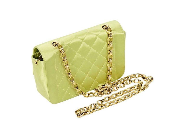Chanel Lime Green Vintage Quilted Satin Bag For Sale at 1stDibs lime