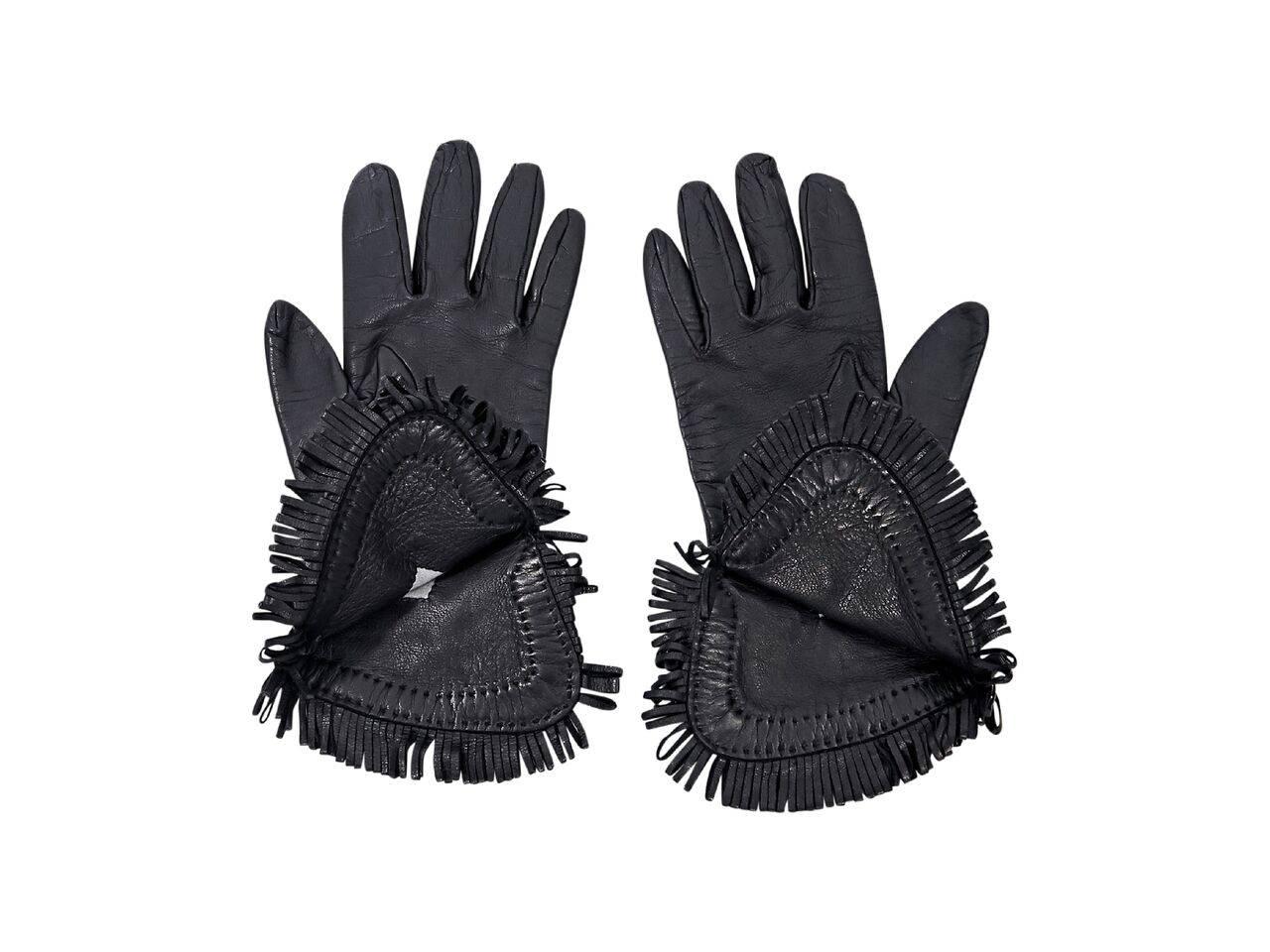Black Hermes Leather Fringe Gloves In Good Condition In New York, NY