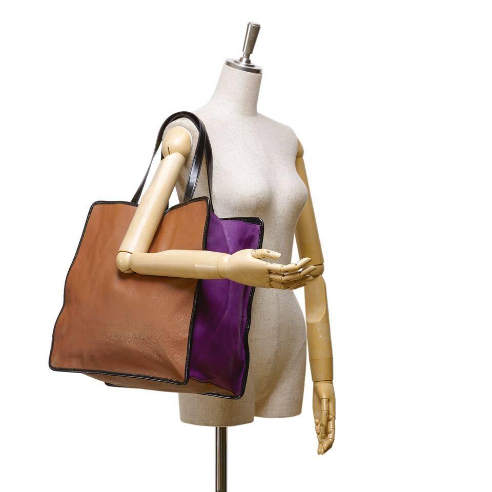 Yves Saint Laurent Tan and Purple Leather Tote Bag 2