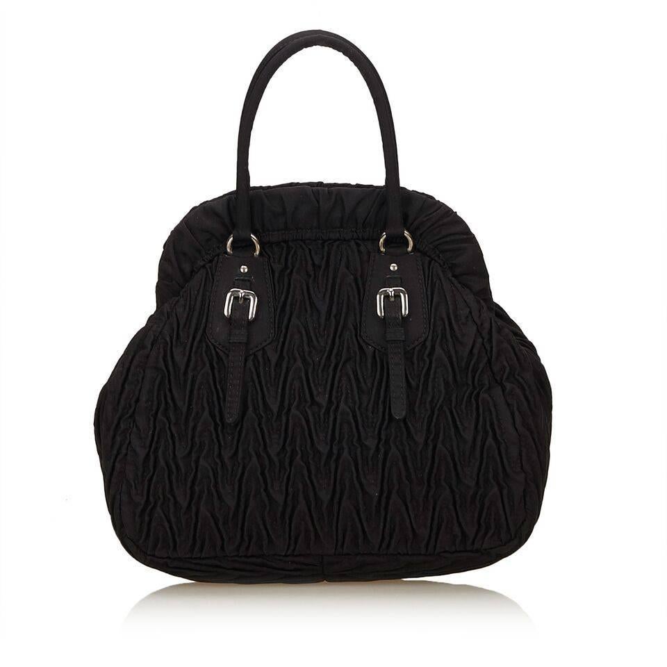 Prada Black Gathered Nylon Handbag In Good Condition In New York, NY