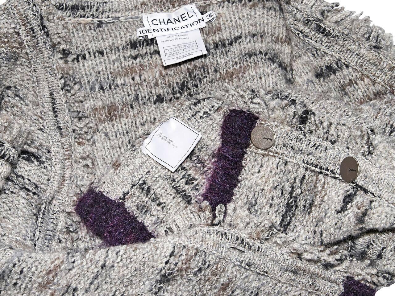 Gray Chanel Grey Textured Wool Blend Cardigan