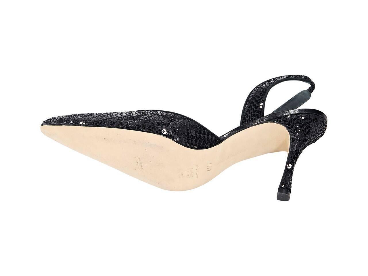 Black Manolo Blahnik Sequined Slingback Pumps In Excellent Condition In New York, NY