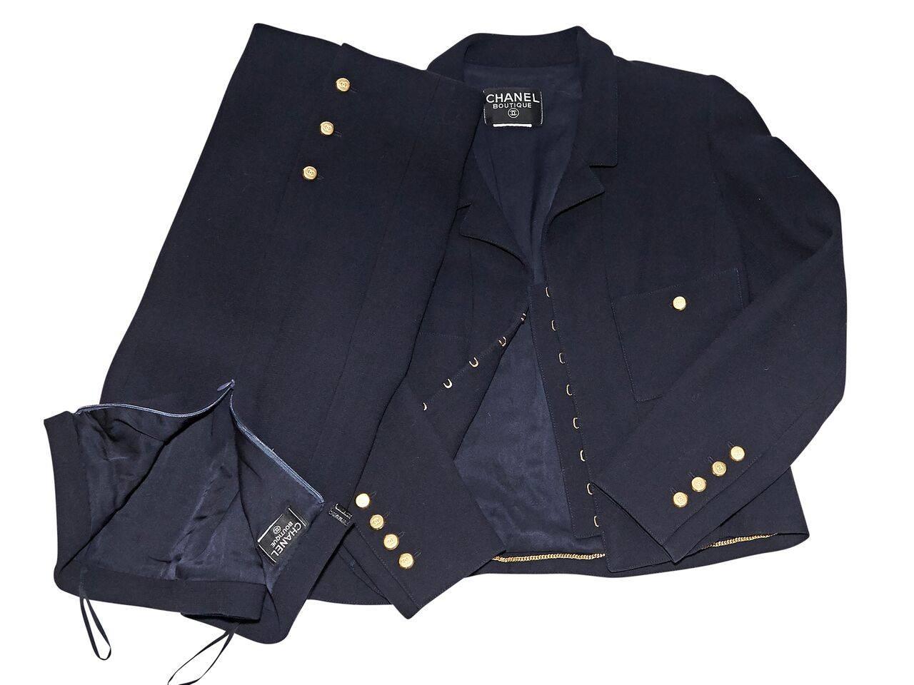 Navy Blue Vintage Chanel Skirt Suit Set 3