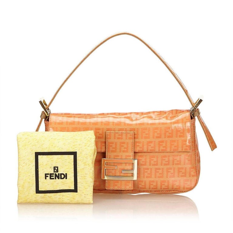 Vintage FENDI Zucchino Orange Mini Pochette With Silver 