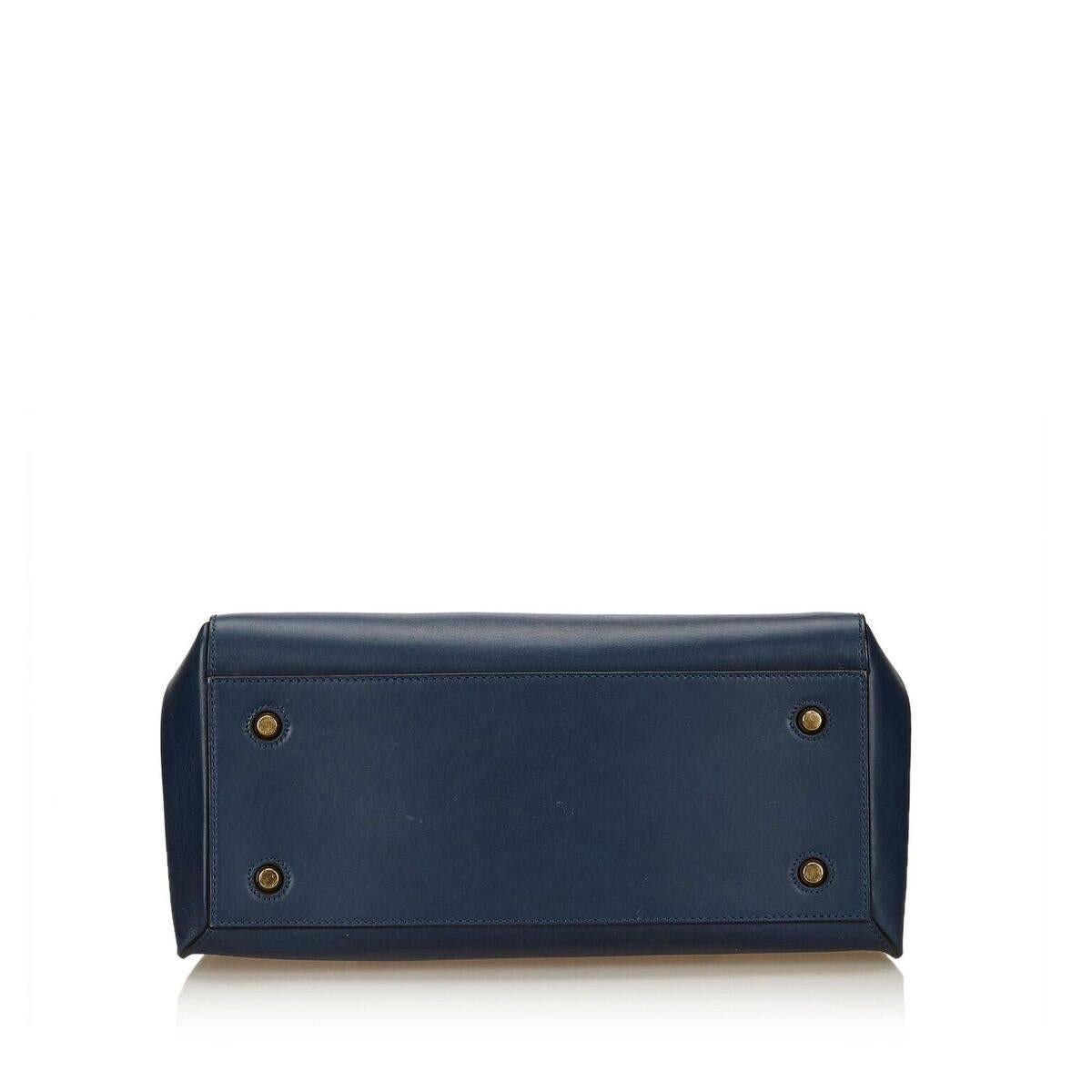 Black Navy Blue Celine Large Edge Top-Handle Bag