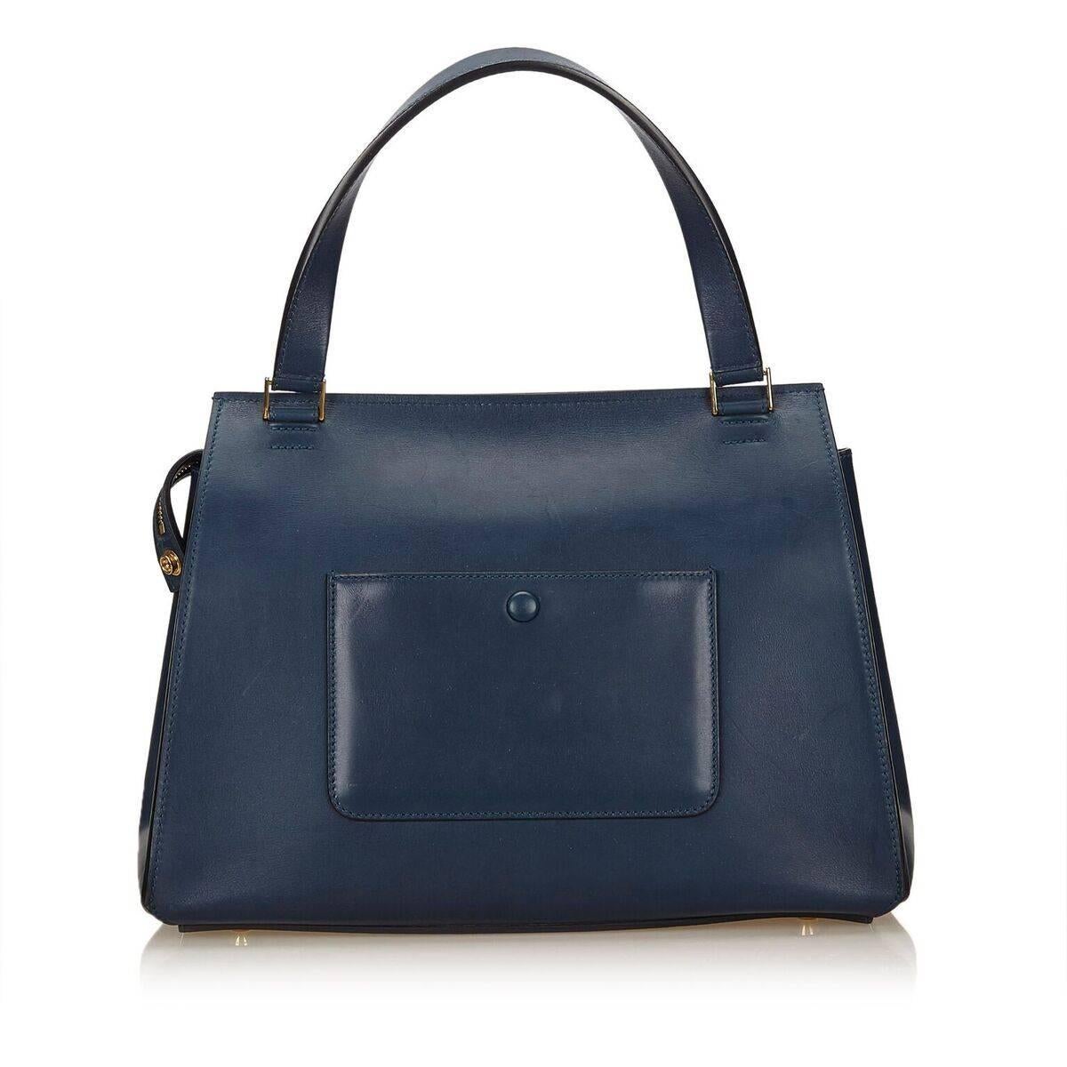 Navy Blue Celine Large Edge Top-Handle Bag In Good Condition In New York, NY