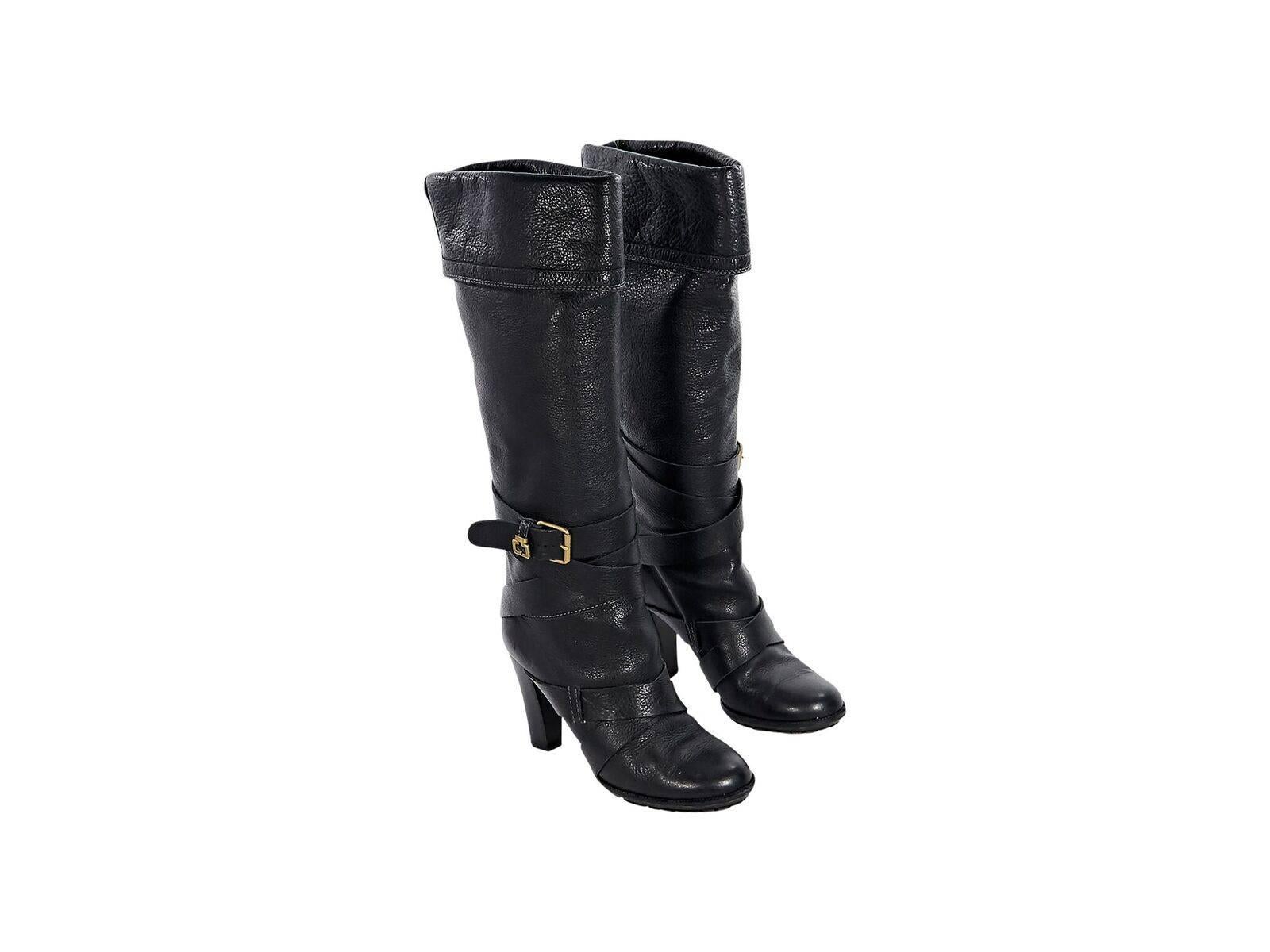 Black Chloe Leather Knee-High Boots In Good Condition In New York, NY