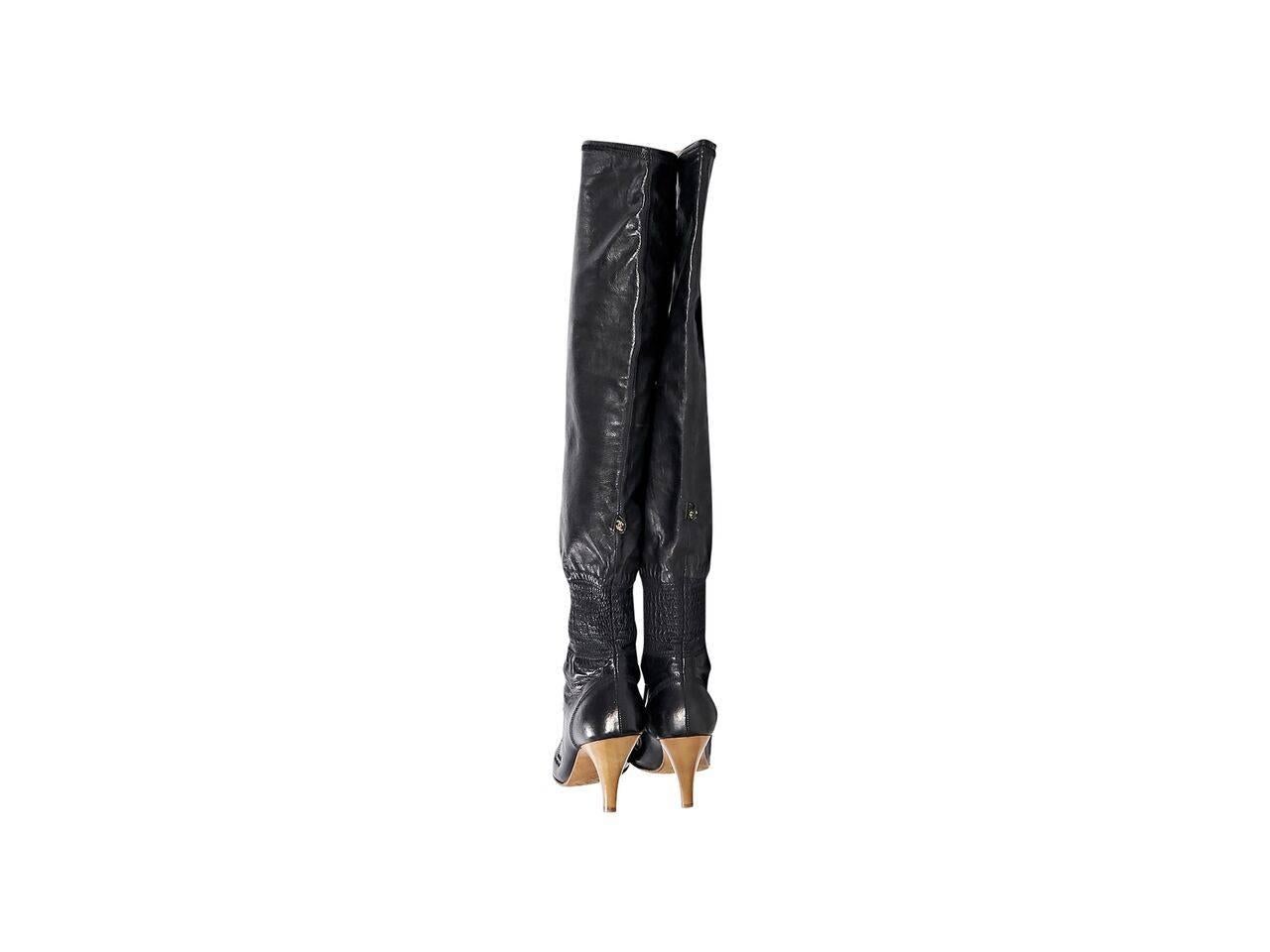Black Chanel Over-The-Knee Leather Boots  In Good Condition In New York, NY