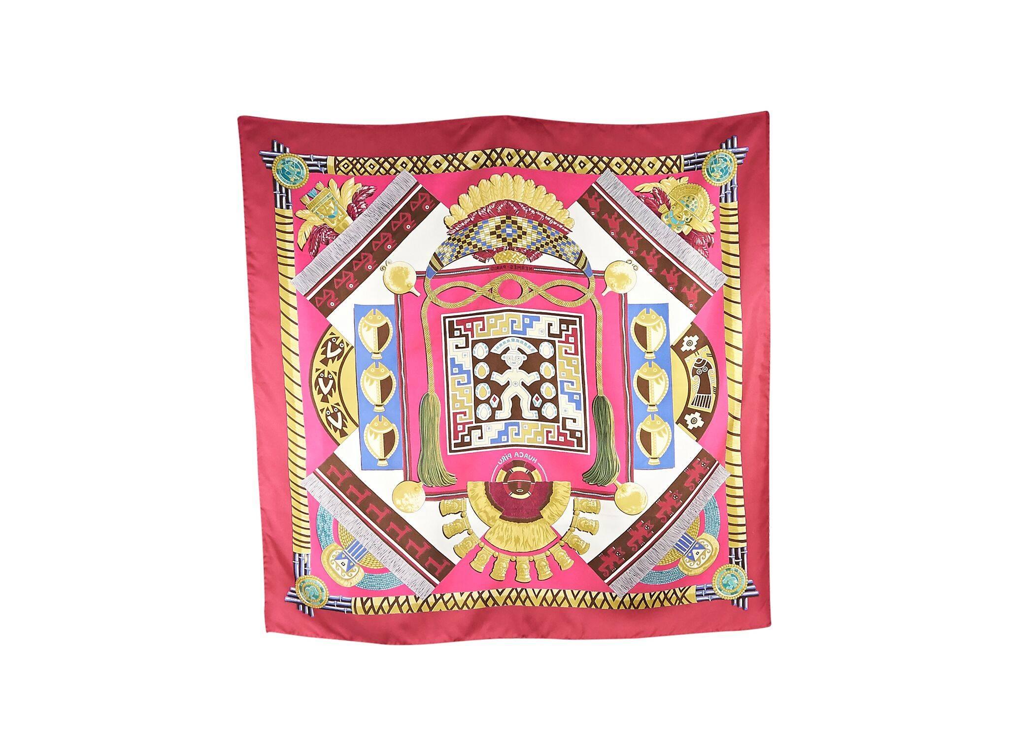 Product details:  Multicolor Huaca Piru printed silk scarf by Hermes.  Limited edition holiday box included.  
Condition: Pre-owned. Very good.
Est. Retail $695