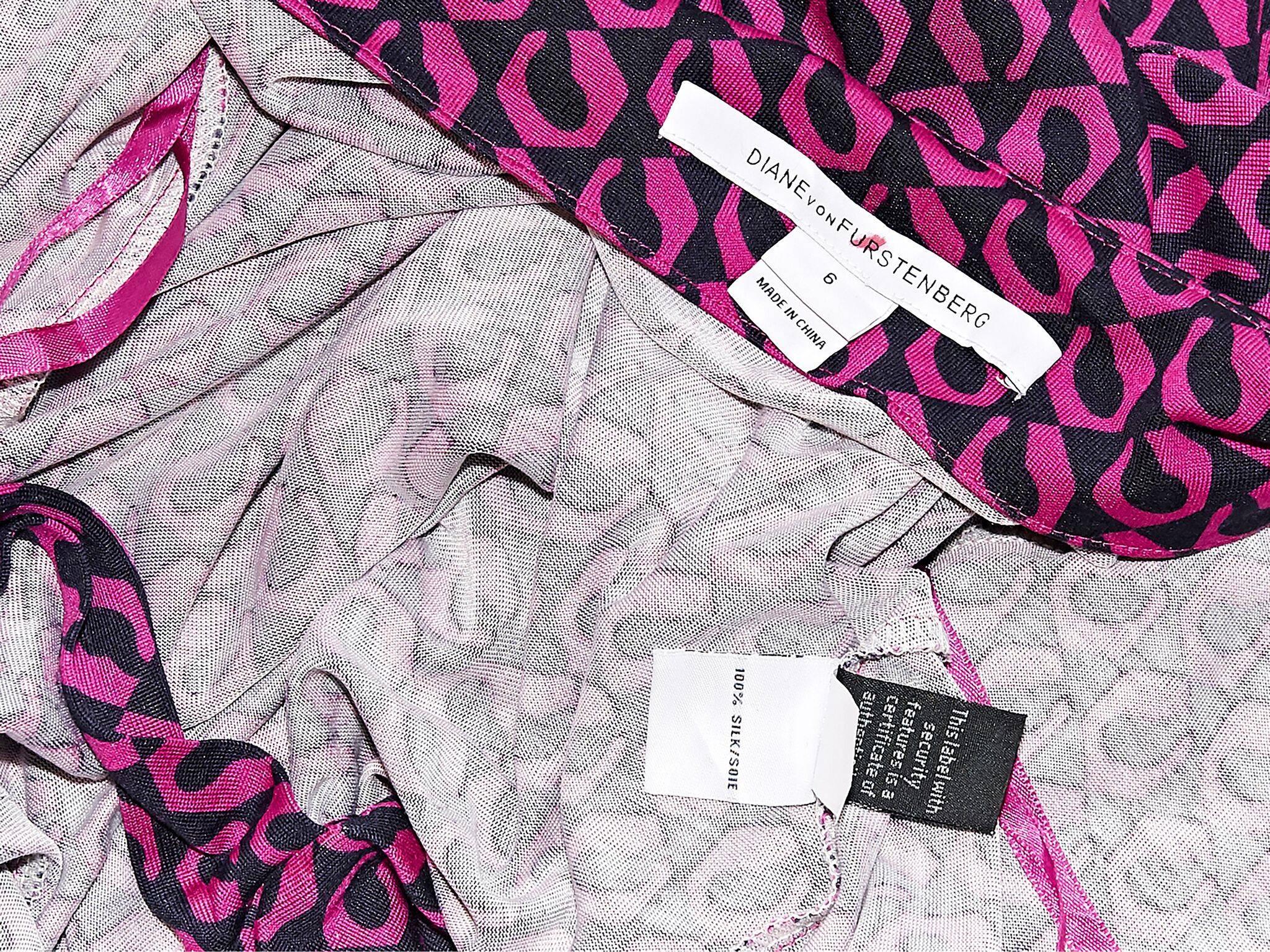 Pink Diane von Furstenberg Printed Silk Wrap Dress In Good Condition In New York, NY